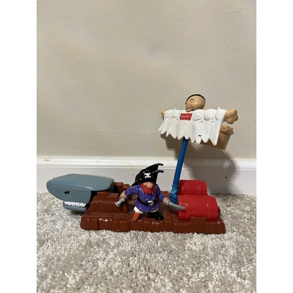Vtg Fisher Price Great Adventures Boulder Blaster & Shark Raft Almost Complete